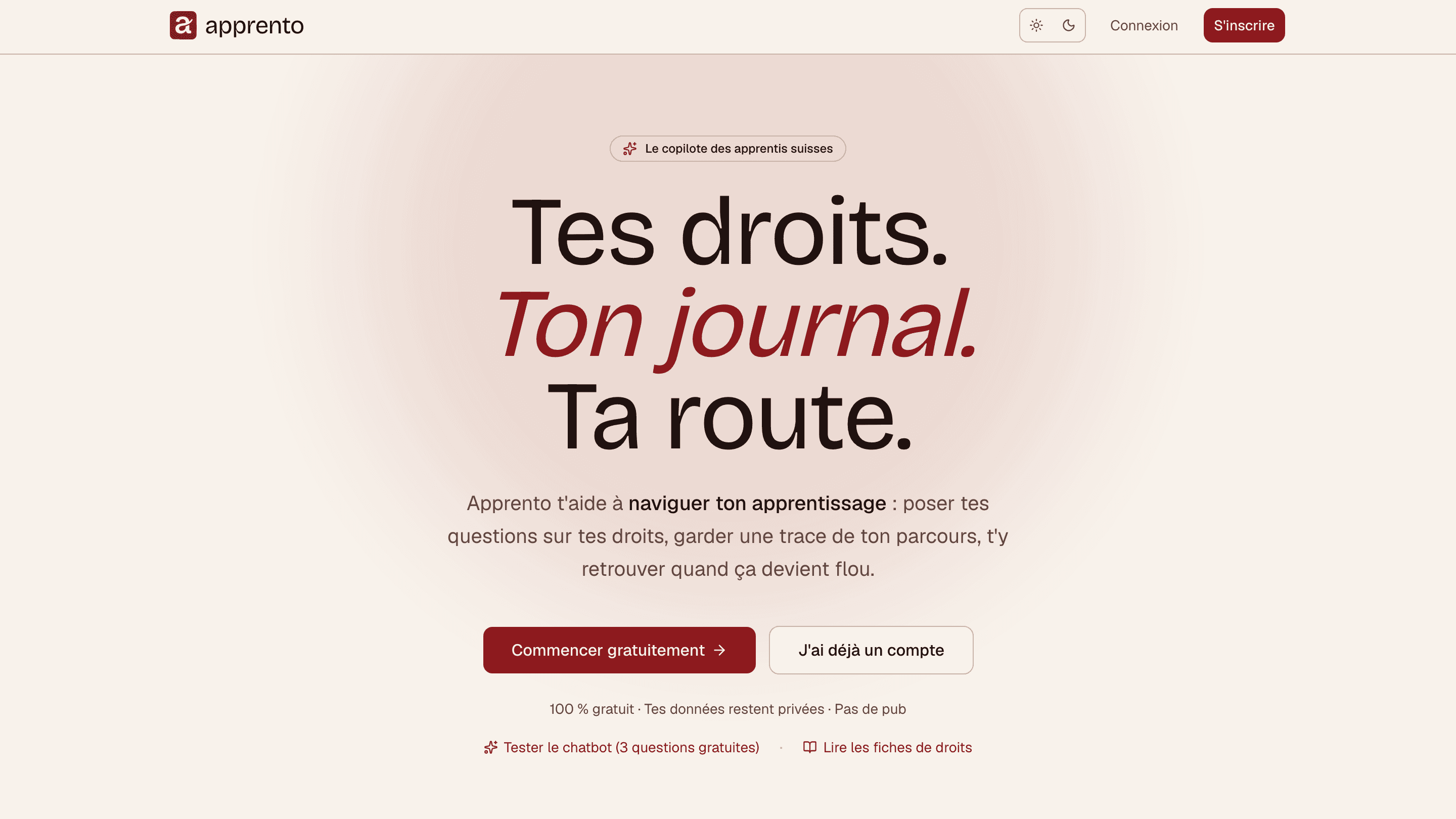 Page d'accueil de apprento.ch, capture du 06.08.2026