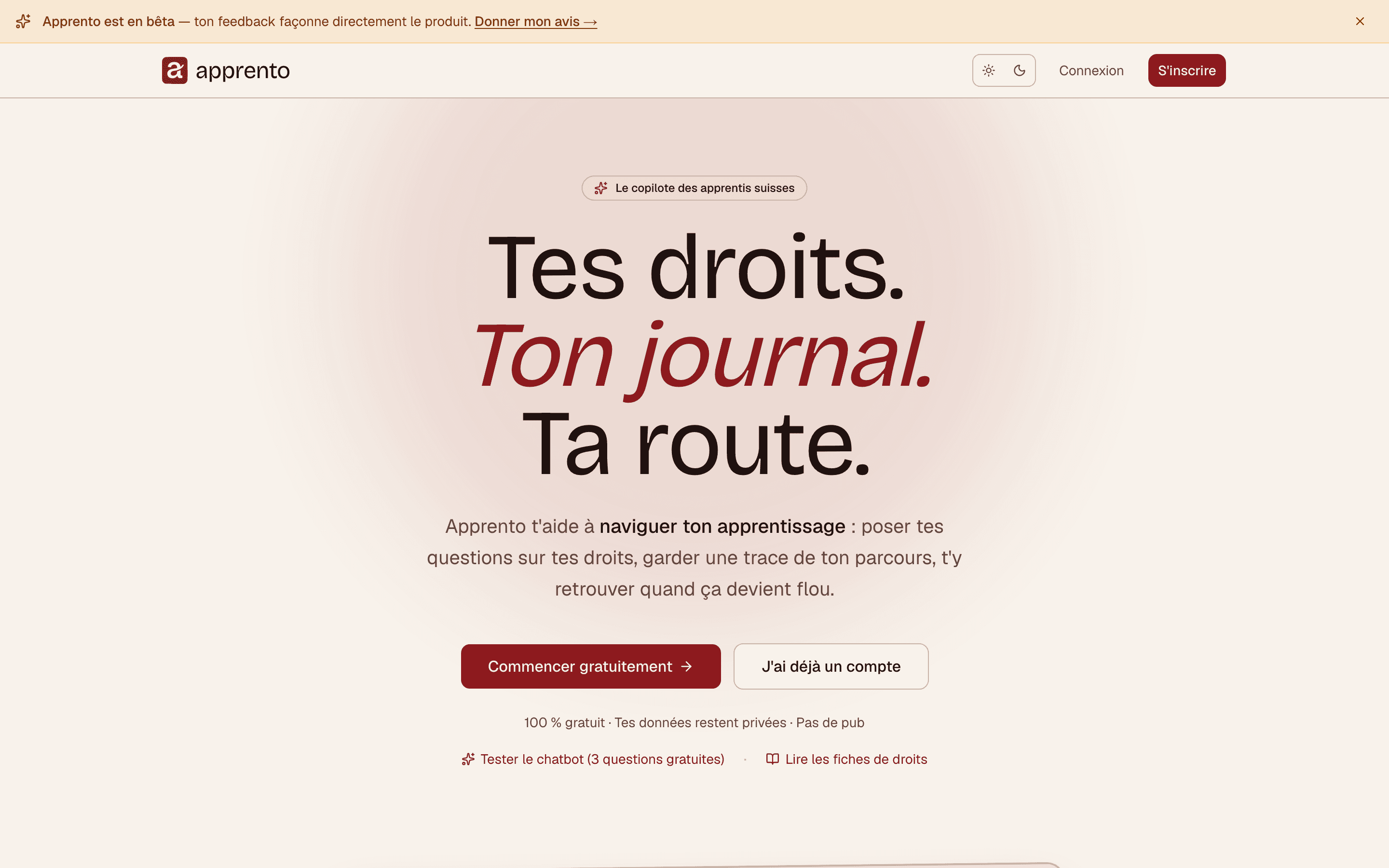 Page d'accueil de apprento.ch, capture du 06.08.2026